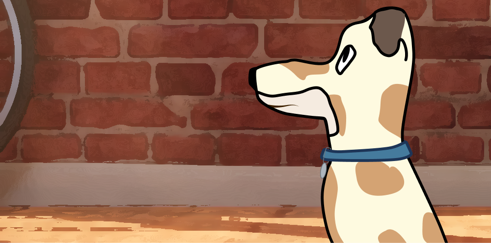 Scene med hund og snøball